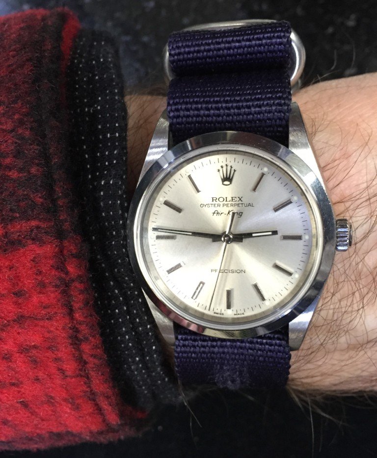 Rolex Air-King with a navy,  ZULU watch band