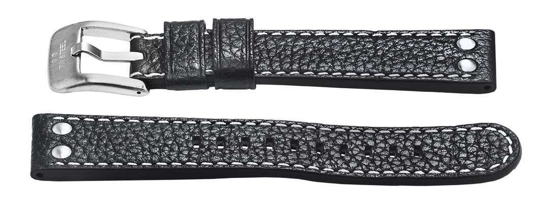 22mm black grained leather watch band - twb 22