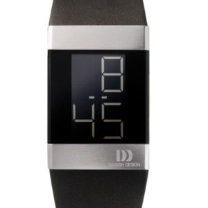 Danish Design Men's Large Black Retro Digital Wristwatch with Leather Strap (IQ13Q641)