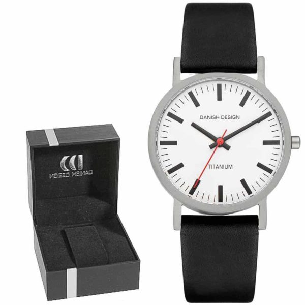 Danish Design Men's Stylish White-Dial Titanium Wristwatch With Leather Strap (IQ14Q199)