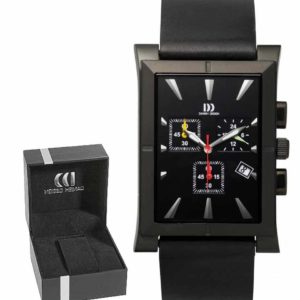 Danish Design Men's Large Black-Dial Rectangular Stainless Steel Chronograph With Leather Strap (IQ14Q755)
