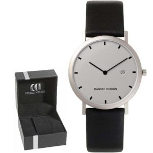 Danish Design Men's Small Font Light-Gray-Dial Titanium Wristwatch With Leather Strap (IQ19Q272)