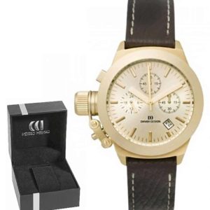 Danish Design Women's Gold-Tone Case and Dial Stainless Steel Chronograph With Brown Leather Stitched Strap (IV11Q712)