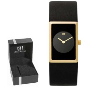 Danish Design Women's Rectangular Black-Dial Gold-Tone Stainless Steel Wristwatch With Leather Strap (IV11Q867)