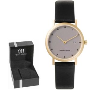 Danish Design Women's Gold-Tone Light-Gray-Dial Titanium Wristwatch With Leather Strap (IV15Q272)