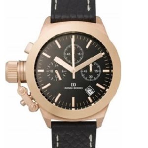 Danish DesignMen's Sapphire Black-Dial Stainless Steel Chronograph Wristwatch with Leather Strap (IV17Q712)