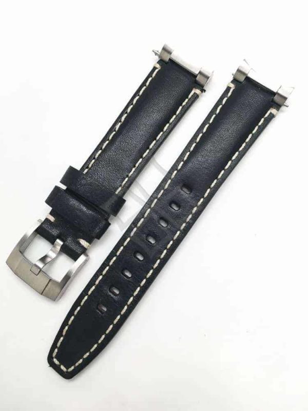 Everest Black White Stitch Italian Tanned Calf Leather with Steel End Links 20mm