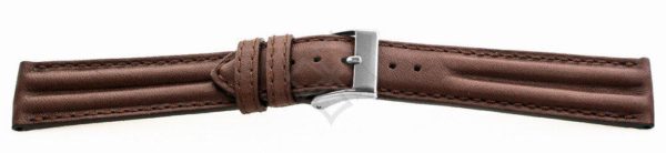 Soft Leather Double Ridged Brown watch band - 17480