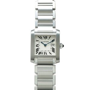 Cartier Tank Française with stainless steel bracelet, white Roman numeral dial and blued steel hands